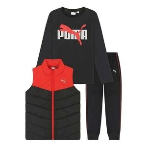 PUMA Youth Set Boy's Vest, Long Sleeve Shirt, Pants 3pc Red/Back Size Small NEW!